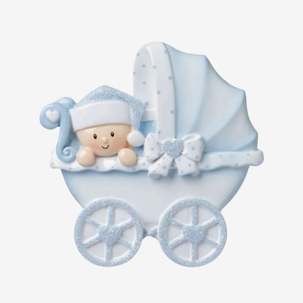 New Baby Carriage - Blue Personalised Christmas Decoration