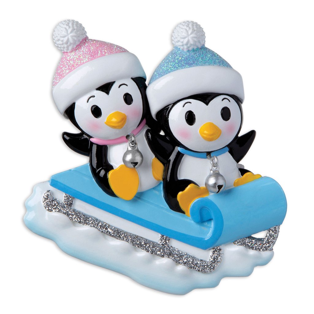 Twin Boy and Girl on a sled Personalised Christmas Decoration