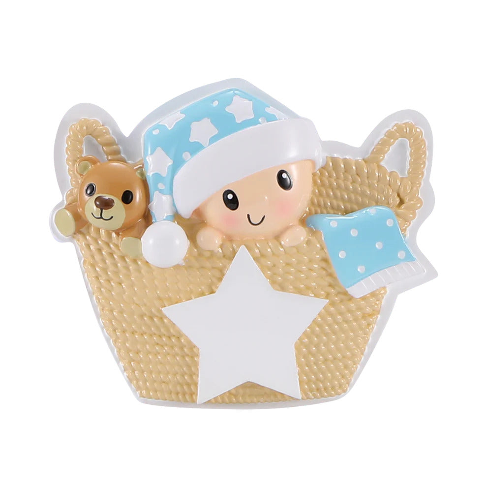 Baby in Basket (Blue) Personalised Christmas Decoration