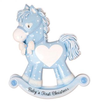 Baby Boy Rocking Horse (New) Personalised Christmas Ornament
