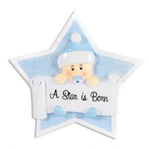 Babys First - Baby Boy A Star is born - Blue Personalised Christmas Decoration