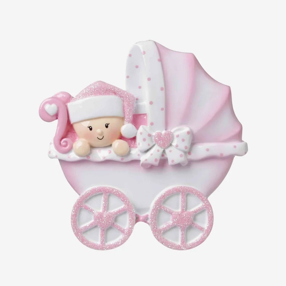 New Baby Carriage - Pink Personalised Christmas Decoration