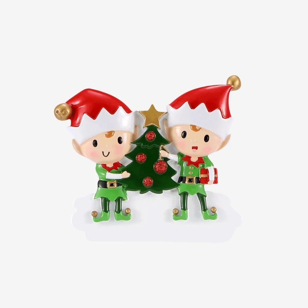 Elves Family doing stuff for 2 Personalised Christmas Decoration