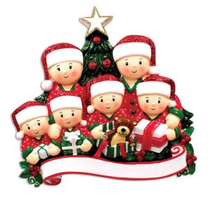 Opening Presents (family of 6) Personalised Christmas Ornament