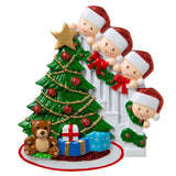 Family Peeking over the Bannisters for a family of 4 Personalised Christmas Decoration