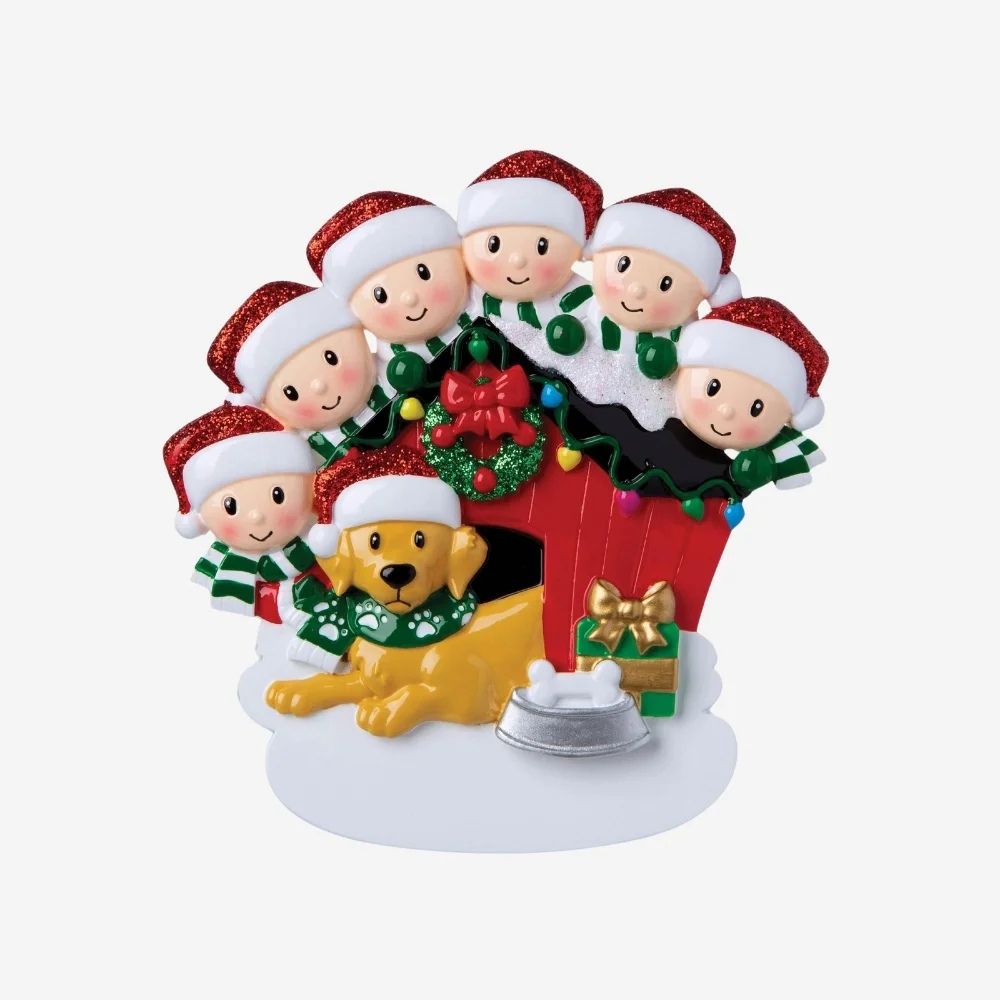 Family of 6 with their Dog Personalised Christmas Decoration