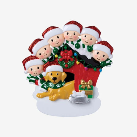 Family of 6 with their Dog Personalised Christmas Decoration