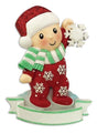 Baby in Red Pajamas Holding Snowflake - Vibrant Red & Green Colours