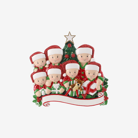 Opening Presents (Family of 7) Personalised Christmas Decoration
