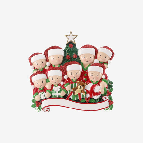 Opening Presents (Family of 8) Personalised Christmas Decoration