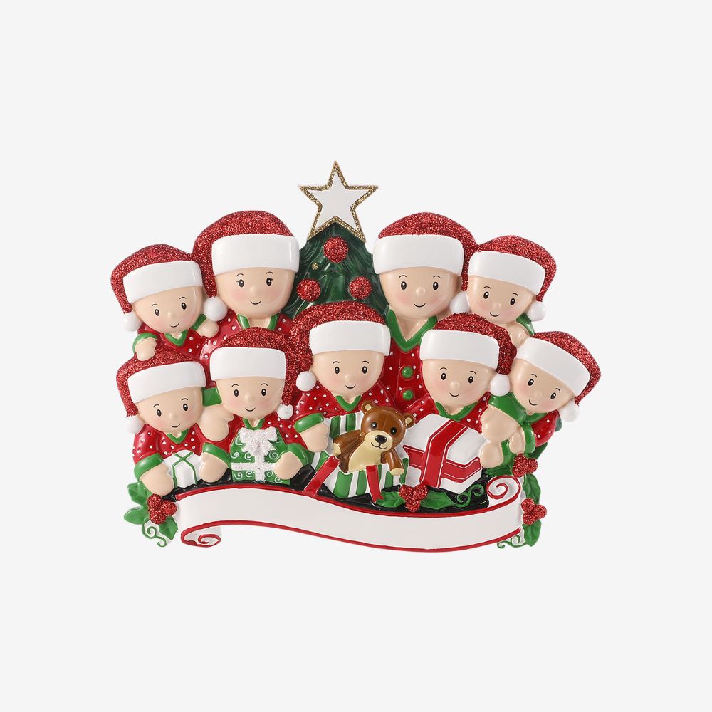 Opening Presents (Family of 9) Personalised Christmas Decoration