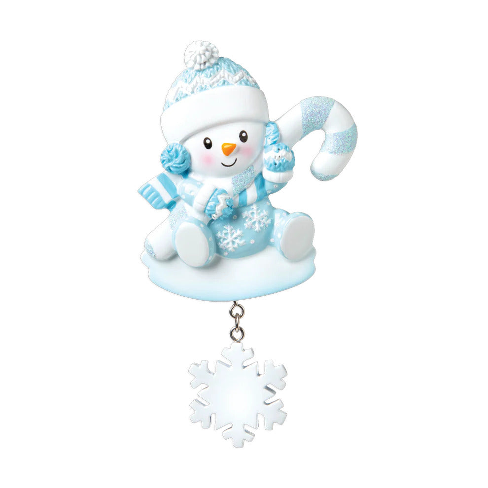 Snowbaby with Candy Cane (Blue) Personalised Christmas Decoration