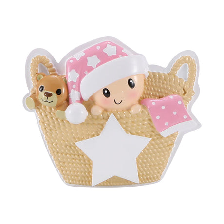 Baby in Basket (Pink) Personalised Christmas Decoration