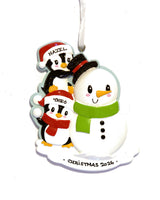 Family Building a Snowman (Family of 2) Personalised Christmas Decoration