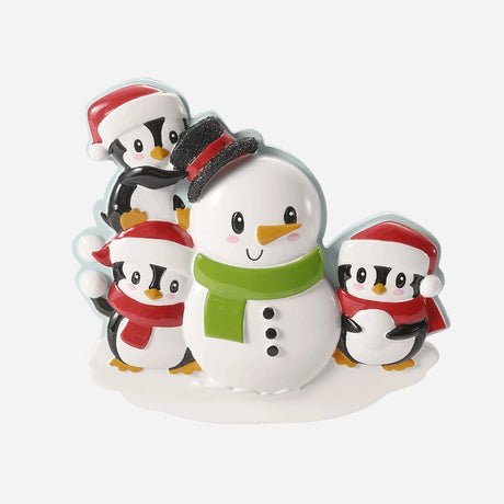 Family Building a Snowman (Family of 3) Personalised Christmas Decoration