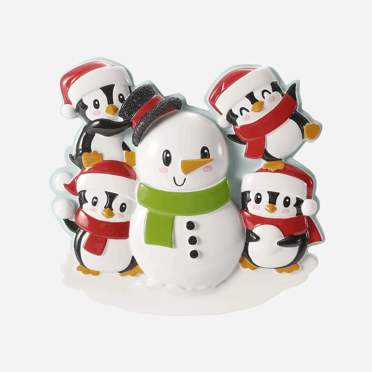 Family Building a Snowman (Family of 4) Personalised Christmas Decoration