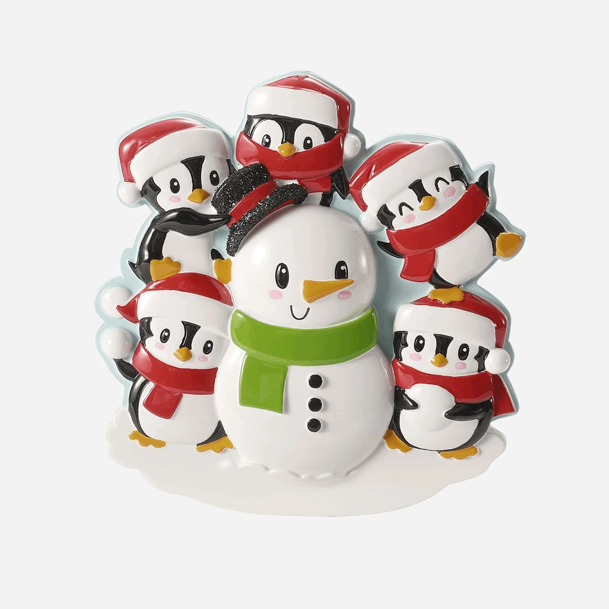 Family Building a Snowman (Family of 5) Personalised Christmas Decoration