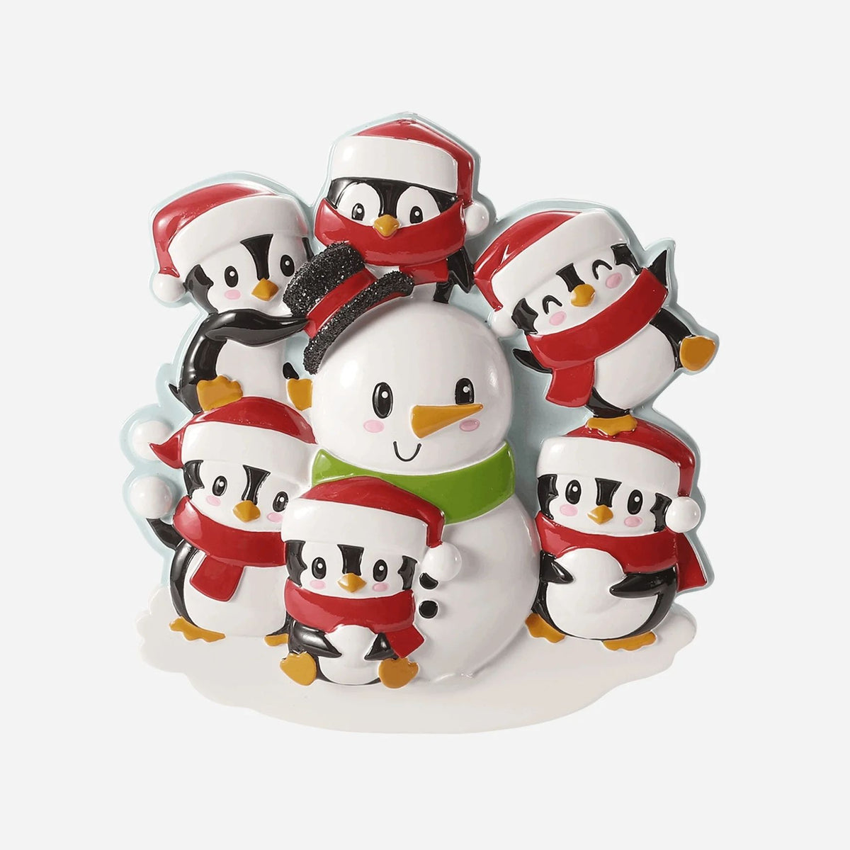 Family Building a Snowman (Family of 6) Personalised Christmas Decoration