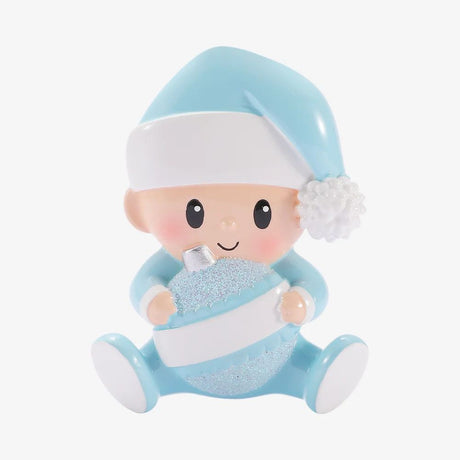 Baby Holding a Christmas Ornament (Blue) Personalised Christmas Decoration