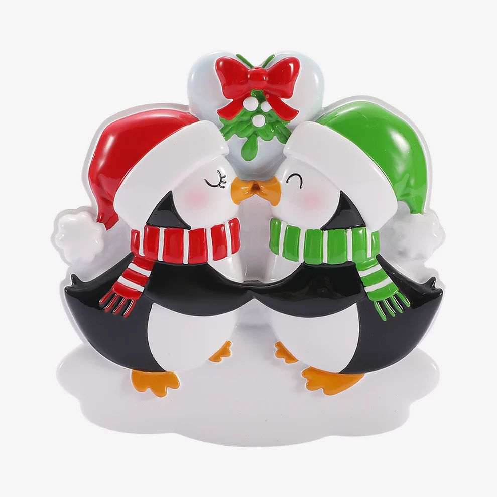 Mistletoe Kissing Penguins Personalised Christmas Decoration