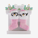 Twin Penguins in Stockings (Pink & Pink) Personalised Christmas Decoration