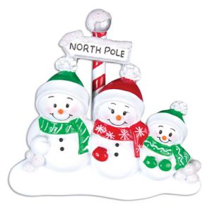 North Pole Family of 3 Personalised Christmas Decoration