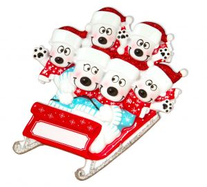 Bears on Sled of 6 Personalised Christmas Ornament