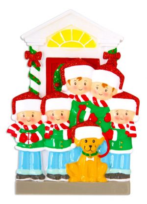 Family of 5 with Dog Personalised Christmas Decoration
