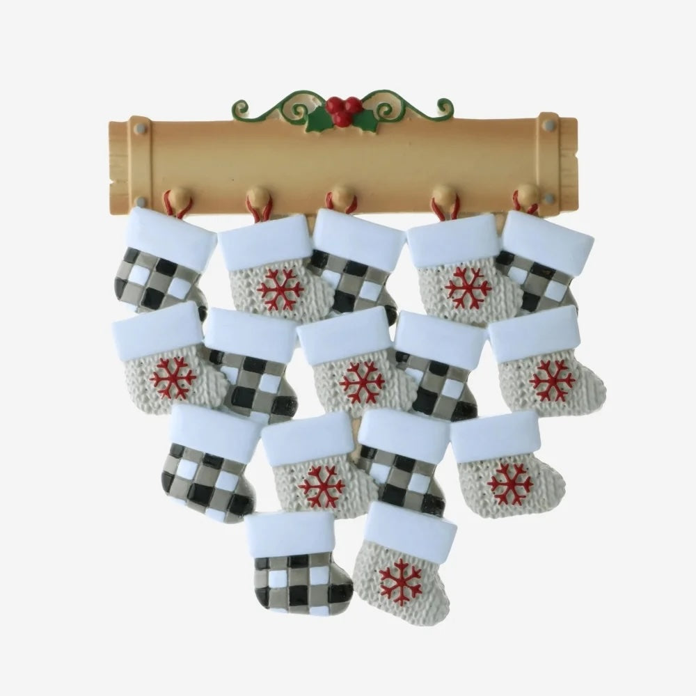 Stockings on Shelf for 16 names Personalised Christmas Decoration