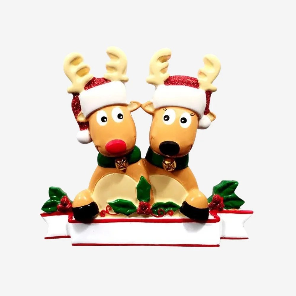 New Reindeer Family of 2 (couple) Personalised Christmas Decoration