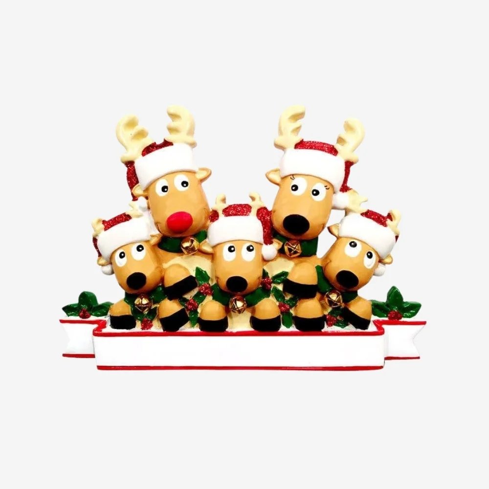 New Reindeer Family of 5 Personalised Christmas Decoration