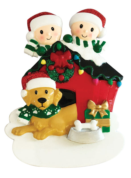 Family of 2 with their Dog Personalised Christmas Decoration