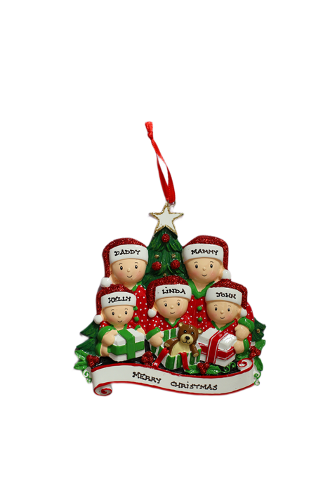 Opening Presents (family of 5) Personalised Christmas Ornament