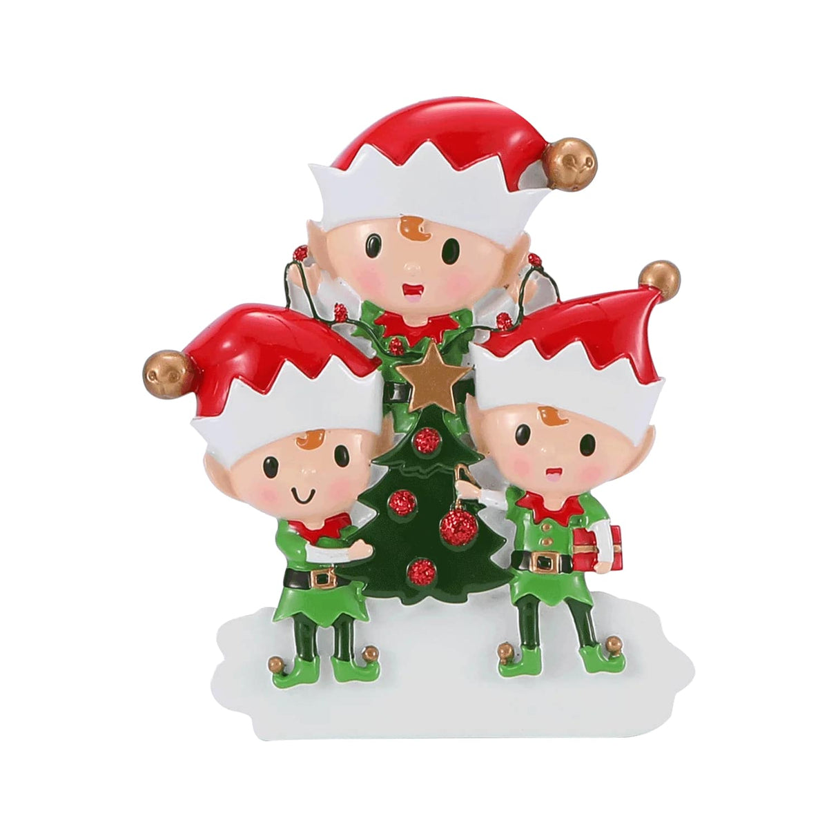 Elves Family of 3 doing stuff Personalised Christmas Decoration