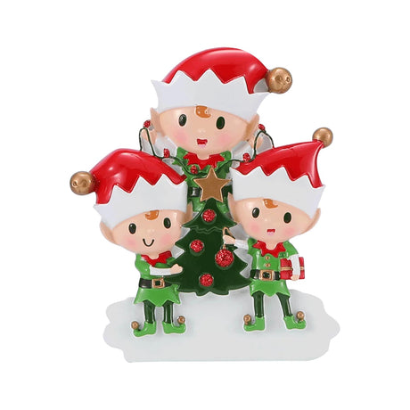 Elves Family of 3 doing stuff Personalised Christmas Decoration