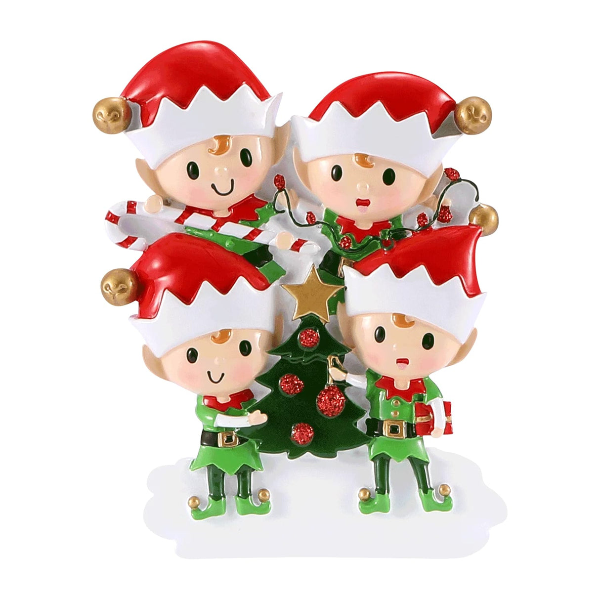 Elves Family of 4 doing stuff Personalised Christmas Decoration