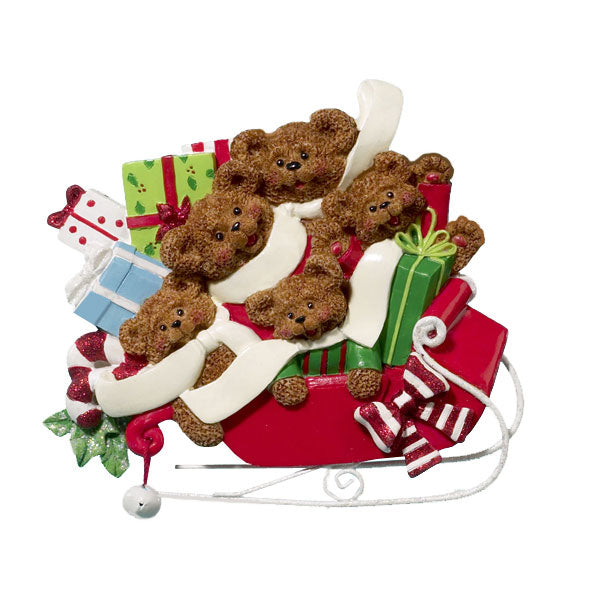 Brown Bears on Sled x 5 Personalised Christmas Decoration