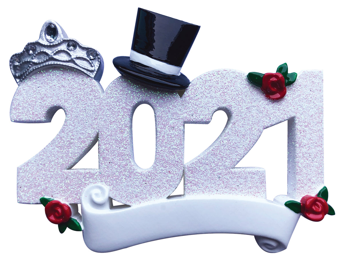Top Hat 2021 Wedding Personalised Christmas Decoration