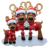 Mr & Mrs Reindeer Family of 3 Trim The Tree Personalised Christmas Decoration