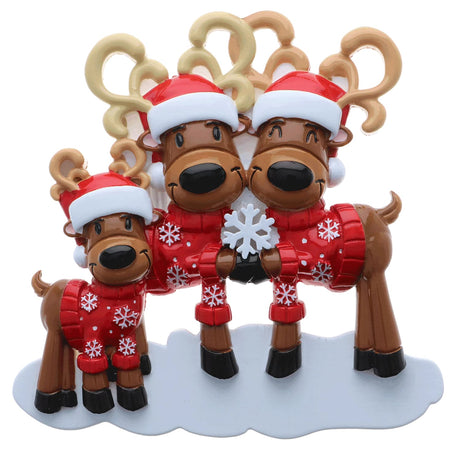 Mr & Mrs Reindeer Family of 3 Trim The Tree Personalised Christmas Decoration