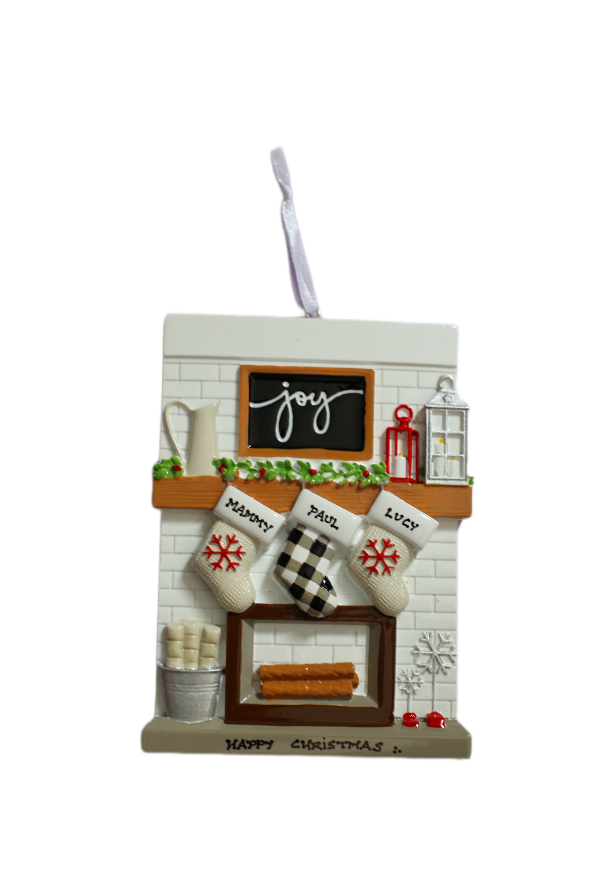 Fireplace Mantle - Family of 3 - Personalised Christmas Decoration