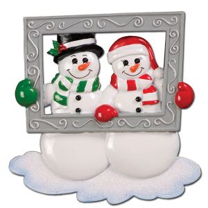 Snowman Couple Holding Frame