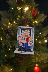 Farmhouse Family - Family of 4 - Personalised Christmas Decoration hanging on a Christmas tree
