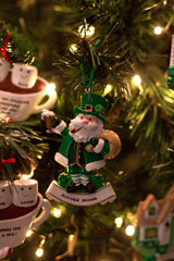 Irish Santa Leprechaun Personalised Christmas Decoration hanging on a Christmas tree