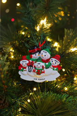 New Snowman Family of 5 Personalised Christmas Decoration hanging on a Christmas tree