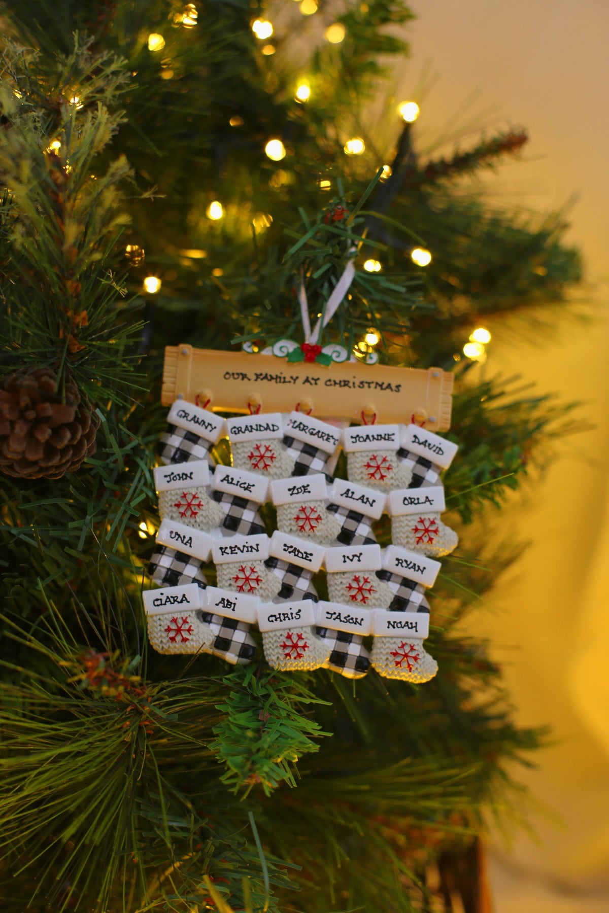 Stockings on Shelf for 20 names Personalised Christmas Decoration hanging on a Christmas tree