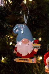 Teacher Gnome Personalised Christmas Decoration hanging on a Christmas tree