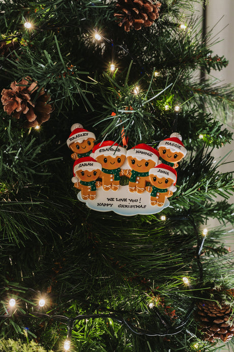 Gingerbread Family of 6 hanging on a Christmas tree