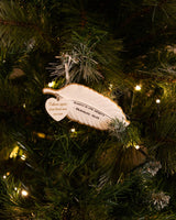 Angel Feather Memorial Personalised Christmas Decoration hanging on a Christmas tree