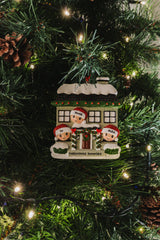 New House Family of 3 Personalised Christmas Decoration hanging on a Christmas tree